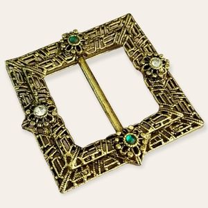 Vintage 1970s Ornate Gold Tone Scarf Clip Brooch